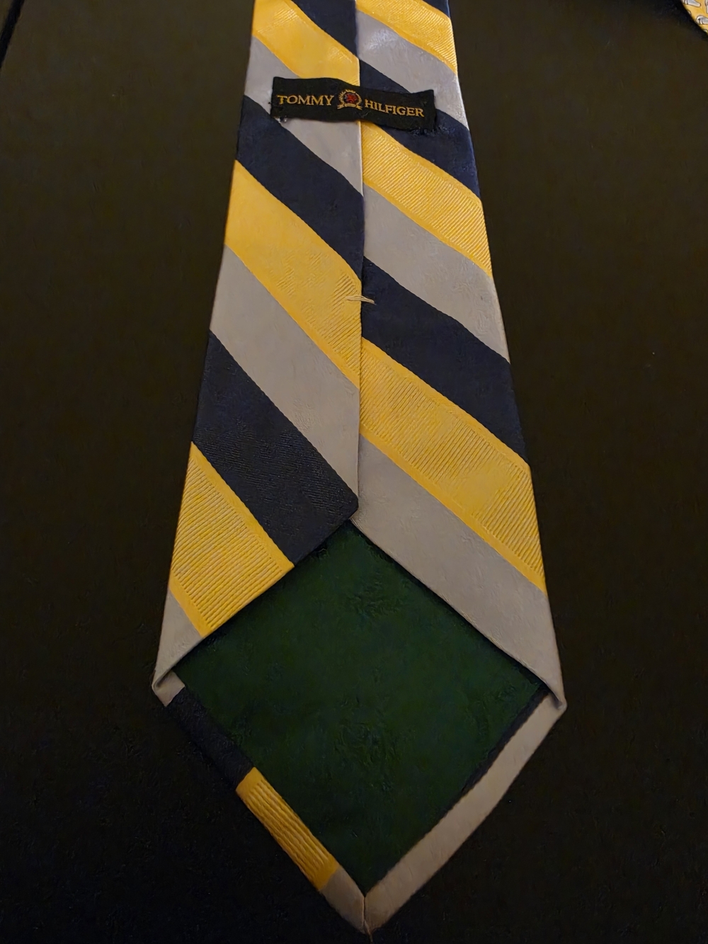 Tommy Hilfiger Yellow, Navy & Light Gray Striped Silk Tie